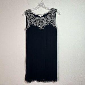 Ella Moss Black Silver Embroidered Neck & Hem Sleeveless Shift Dress Women's XS‎